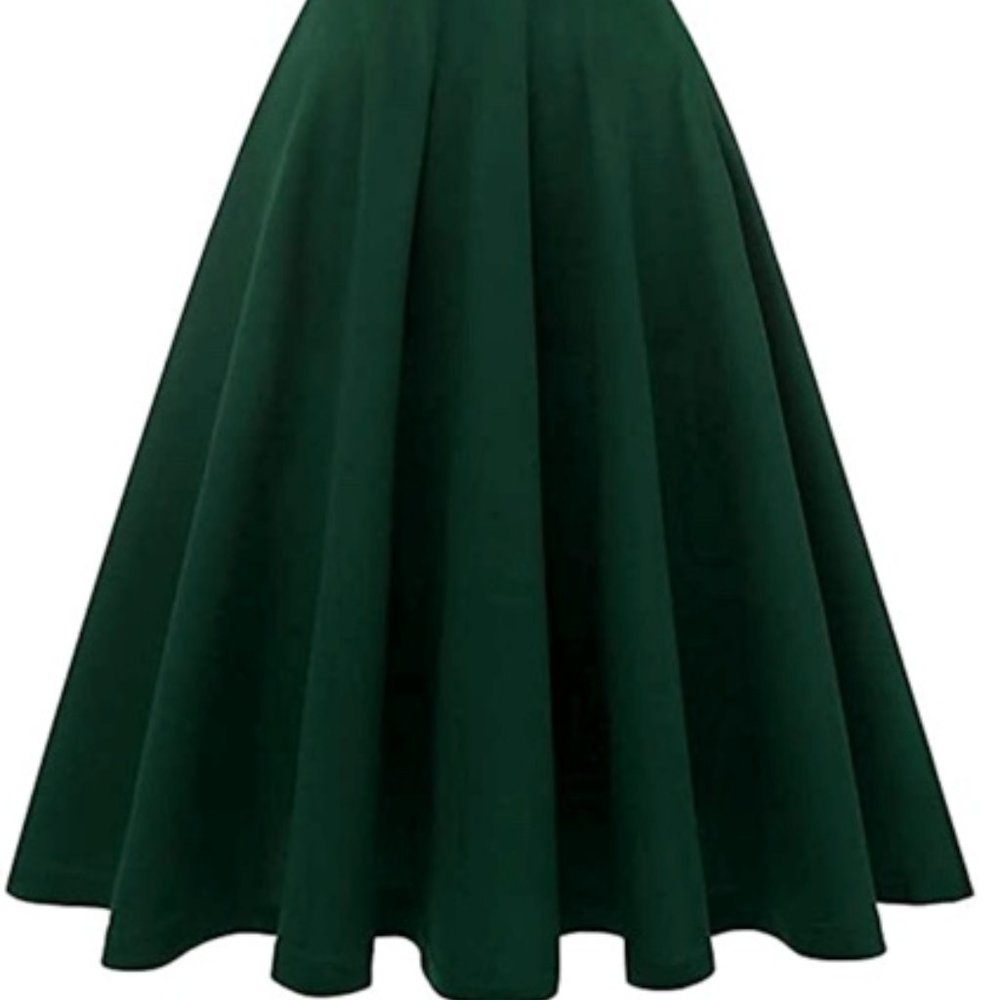 DRESSTELLS Women Cocktail Dress, V Neck A-Line Sleeveless, Size Small Dark Green - Picture 2 of 2